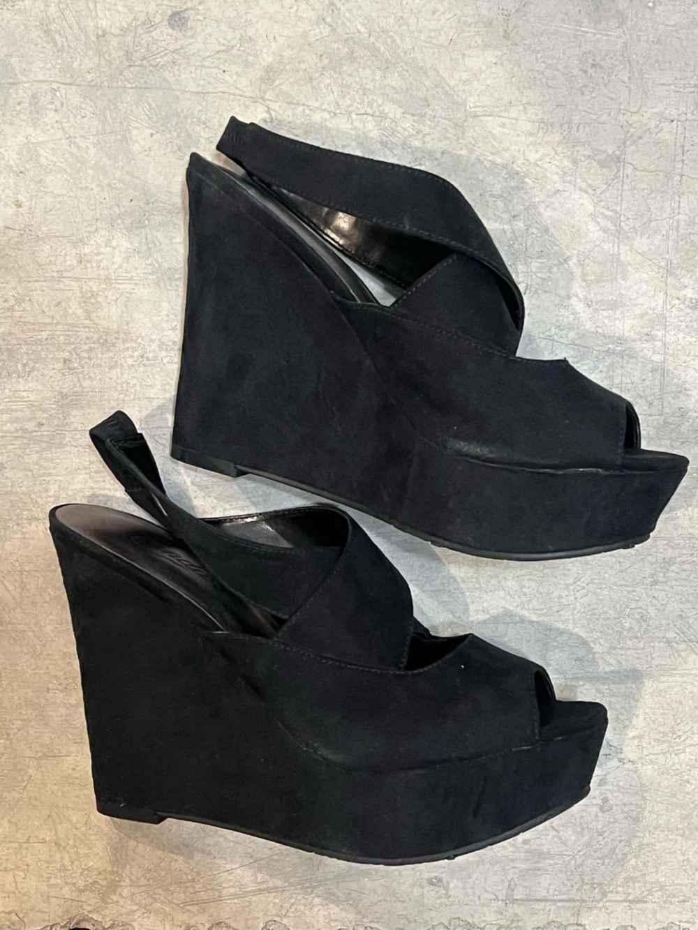 Candie's Black Suede Peep-Toe Slingback Heels